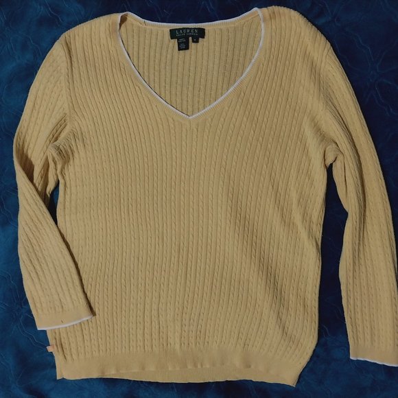 Ralph Lauren Women's Yellow Cable Knit Sweater Size Medium - Picture 1 of 3